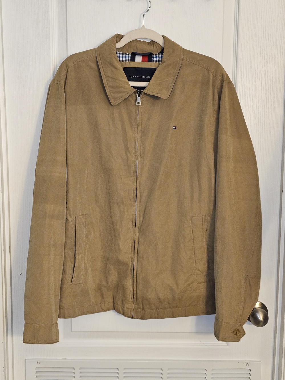 Tommy Hilfiger Canvas Lightweight Jacket Wind Water Resistant Khaki Mens Size XL